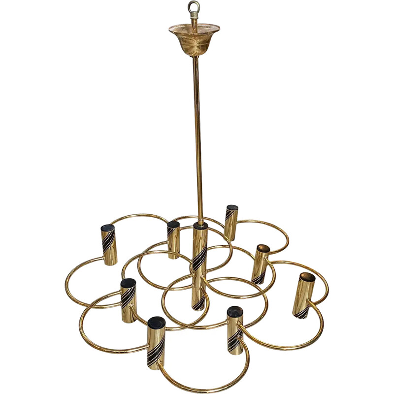 Vintage Italian brass chandelier by Gaetano Sciolari, 1970s