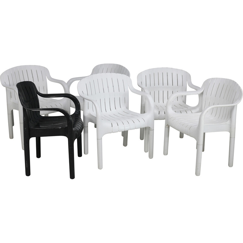 Set of 6 vintage "Dangari" plastic outdoor chairs by Pierre Paulin for Allibert, France 1980