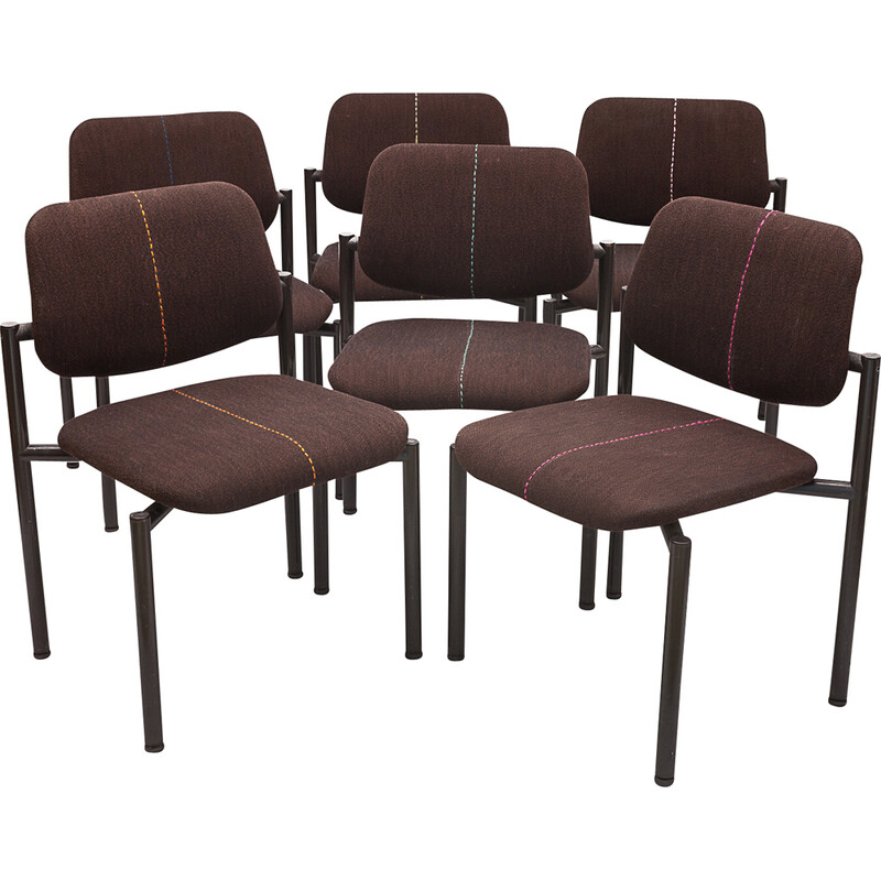 Set of 6 vintage fabric and steel chairs, 1970
