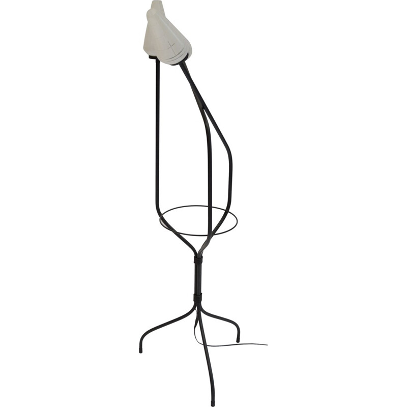 White floor lamp in opaline and metal - 1950s