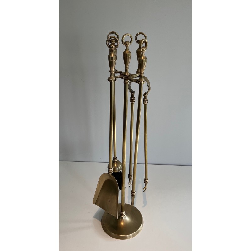 Vintage brass fire set, France 1970s