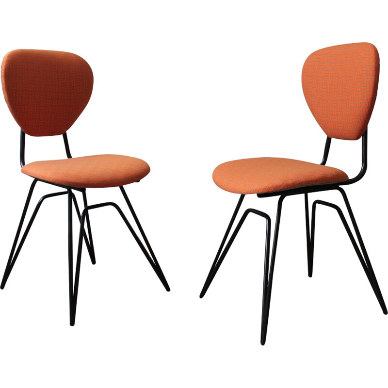 Pair of mid-century orange dining chairs - 1950s