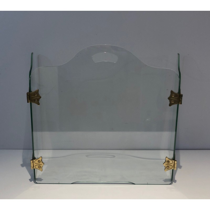 wenselijk zondaar engel Vintage glazen haardscherm met bronzen scharnieren, 1970