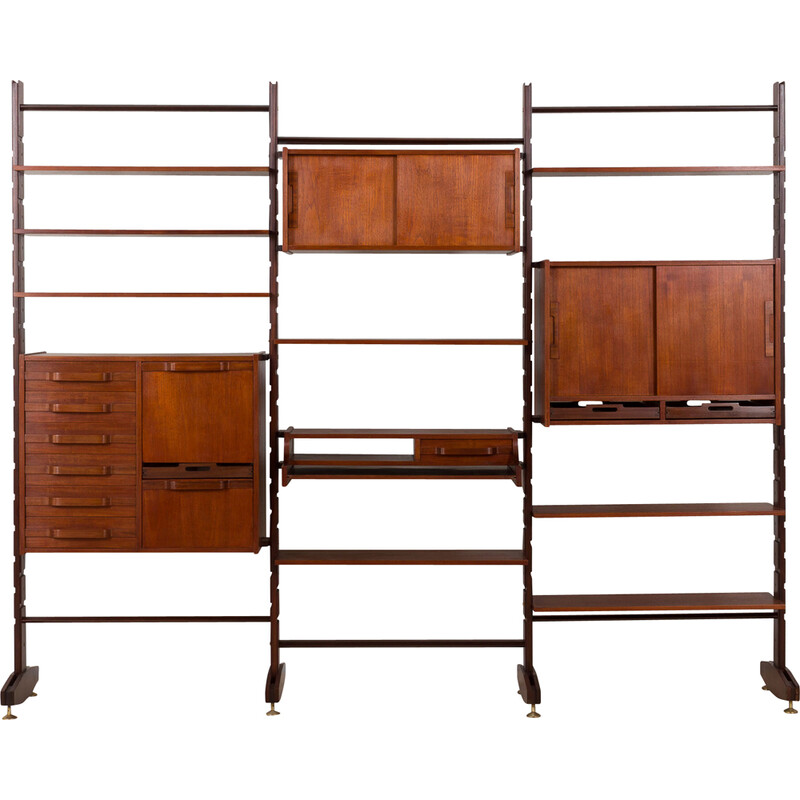 Vintage wall unit in teak, formica and brass by Ico Parisi, Italy 1950s