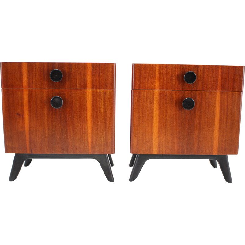 Pair of vintage mahogany night stands by Jindrich Halabala, Czechoslovakia 1950s