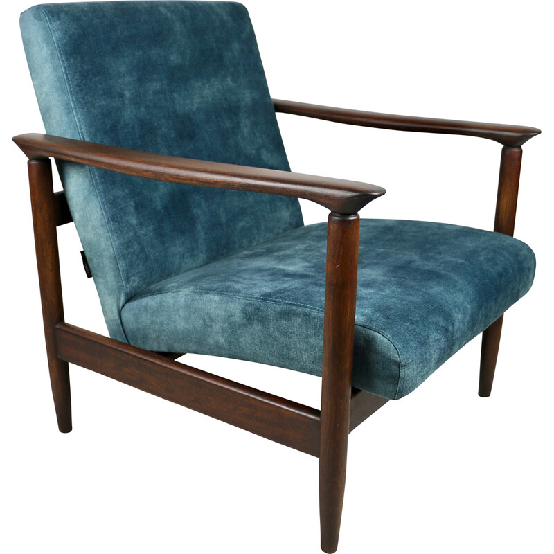 Vintage Gfm-142 Sessel aus blauem Chamäleonsamt, 1970er Jahre