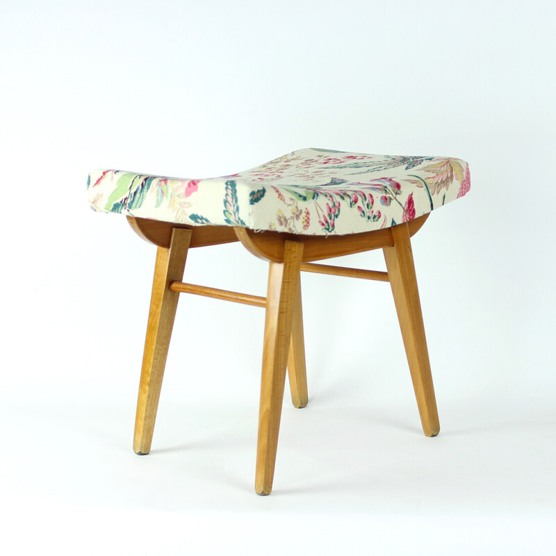 Mid century stool in oakwood and linen by Ton, Czechoslovakia 1960s
