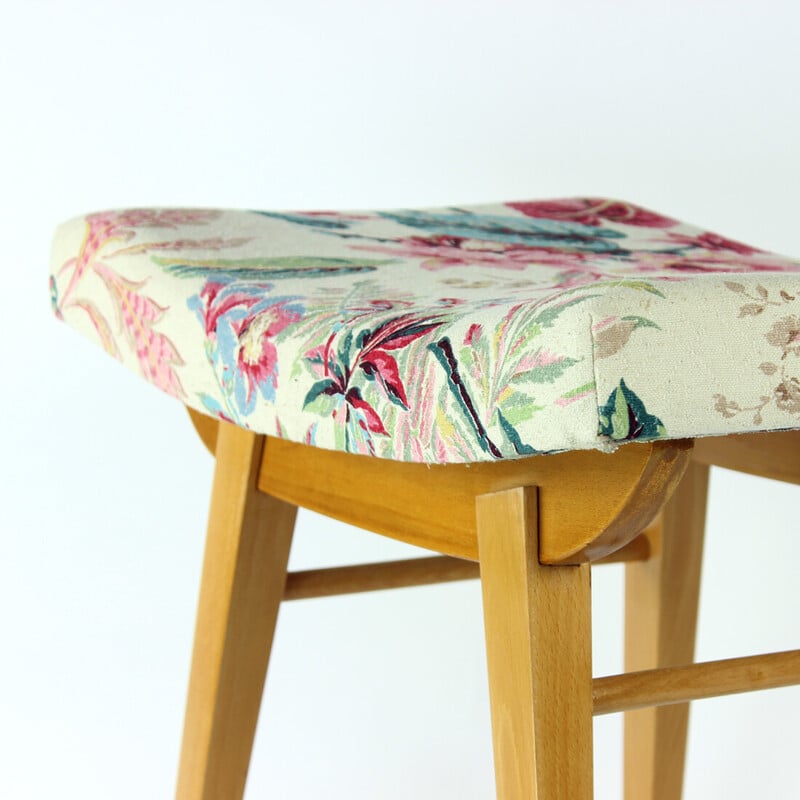 Mid century stool in oakwood and linen by Ton, Czechoslovakia 1960s