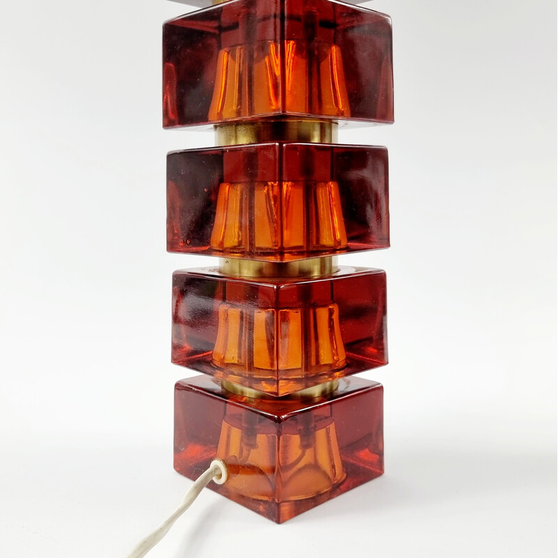 Pareja de lámparas de sobremesa vintage de cristal y latón de Carl Fagerlund para Orrefors, Suecia Años 60