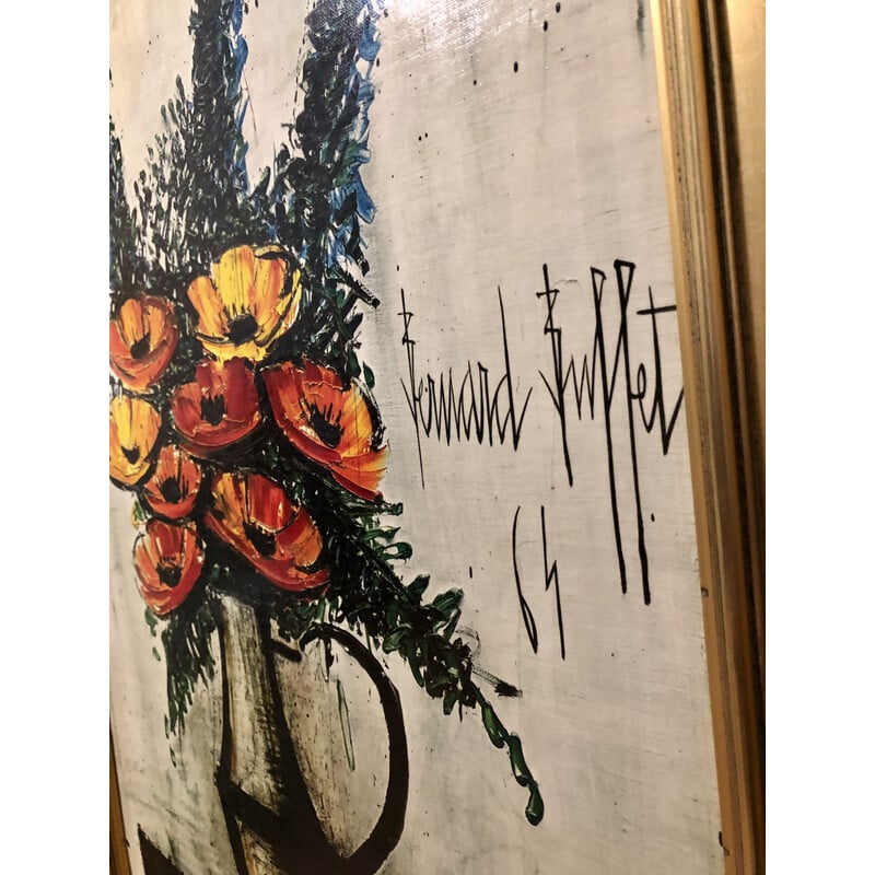 Vintage painting "The poppies" with gilded wooden frame by Bernard Buffet, 1964s