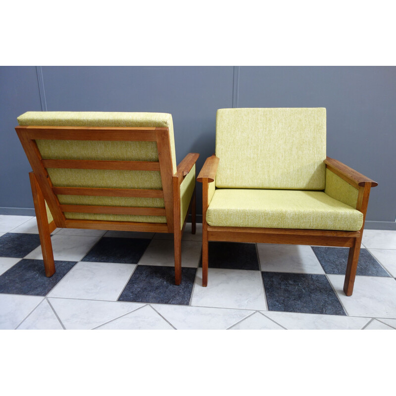 Paire de fauteuils vintage en tissu gris par Illum Wikkelso pour Niels Eilersen, Danemark 1960