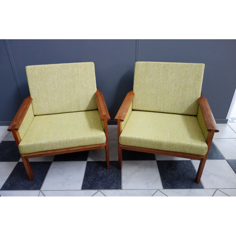 Paar vintage fauteuils in grijze stof van Illum Wikkelso voor Niels Eilersen, Denemarken 1960
