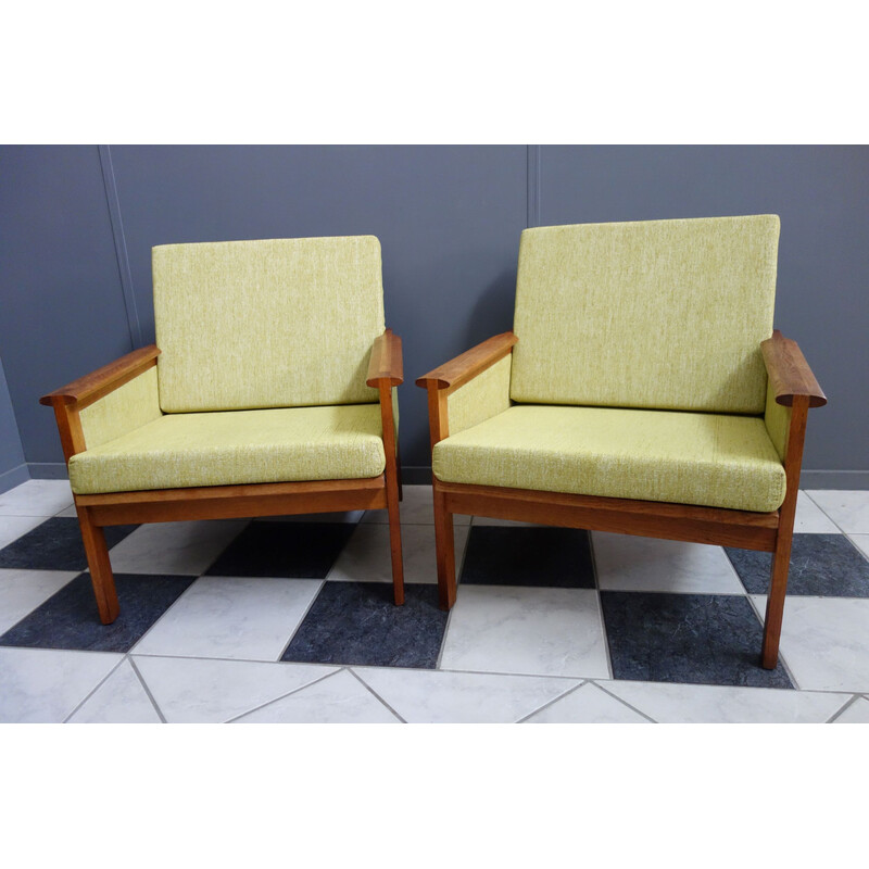 Pair of vintage armchairs in gray fabric by Illum Wikkelso for Niels Eilersen, Denmark 1960s