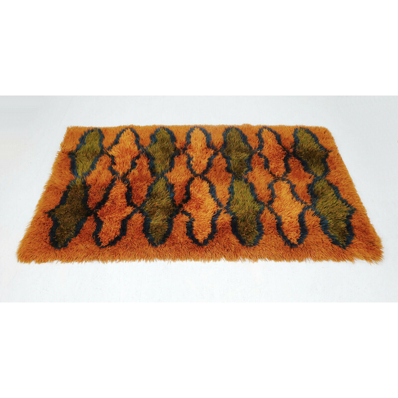 Vintage-Teppich aus orangefarbener, grüner und blauer Wolle, 1970er Jahre