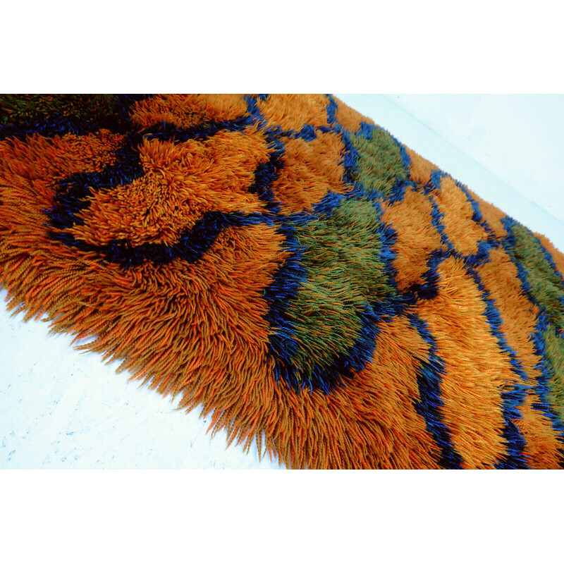 Vintage orange, green and blue wool rug, 1970s