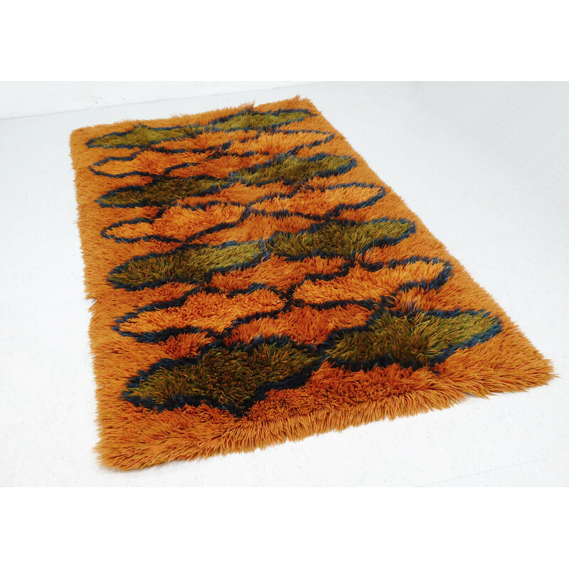 Vintage orange, green and blue wool rug, 1970s