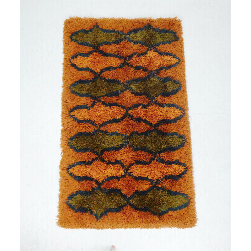 Vintage orange, green and blue wool rug, 1970s