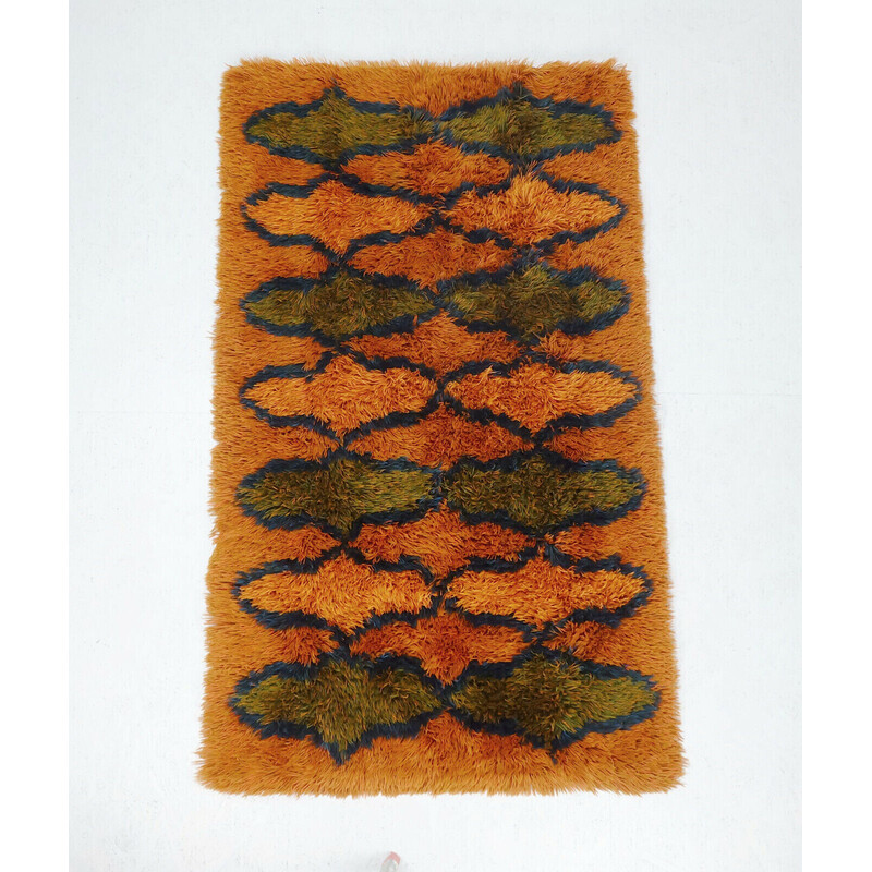 Vintage-Teppich aus orangefarbener, grüner und blauer Wolle, 1970er Jahre
