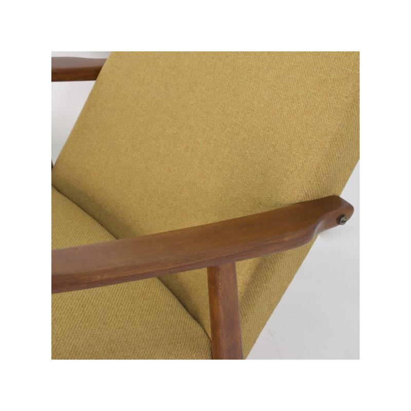 Vintage rocking chair in wood and mustard fabric, 1960s