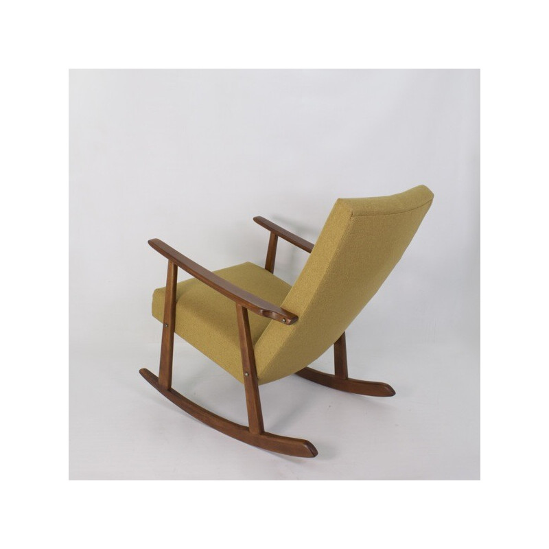 Vintage rocking chair in wood and mustard fabric, 1960s