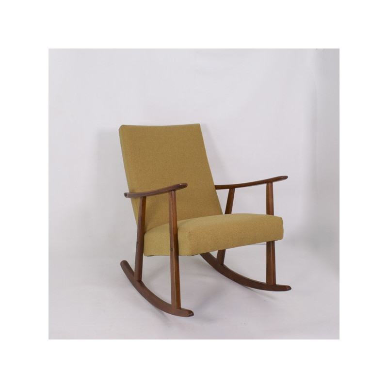 Vintage rocking chair in wood and mustard fabric, 1960s