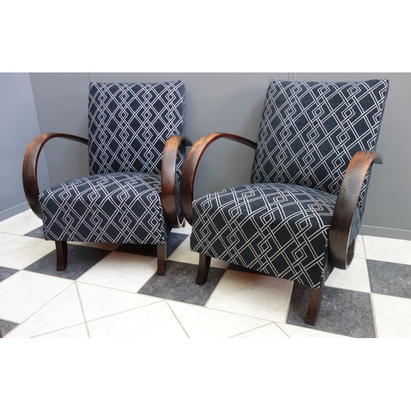 Pair of vintage model H227 armchairs by Jindrich Halabala