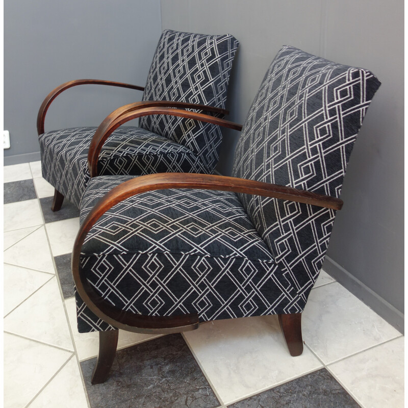 Pair of vintage model H227 armchairs by Jindrich Halabala