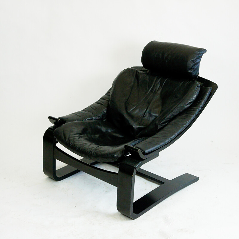 Vintage Kroken Sessel aus schwarzem Leder und Bugholz von Ake Fribytter für Nelo Mobel, Schweden 1974er