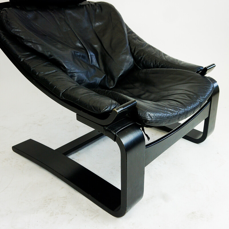 Vintage Kroken Sessel aus schwarzem Leder und Bugholz von Ake Fribytter für Nelo Mobel, Schweden 1974er