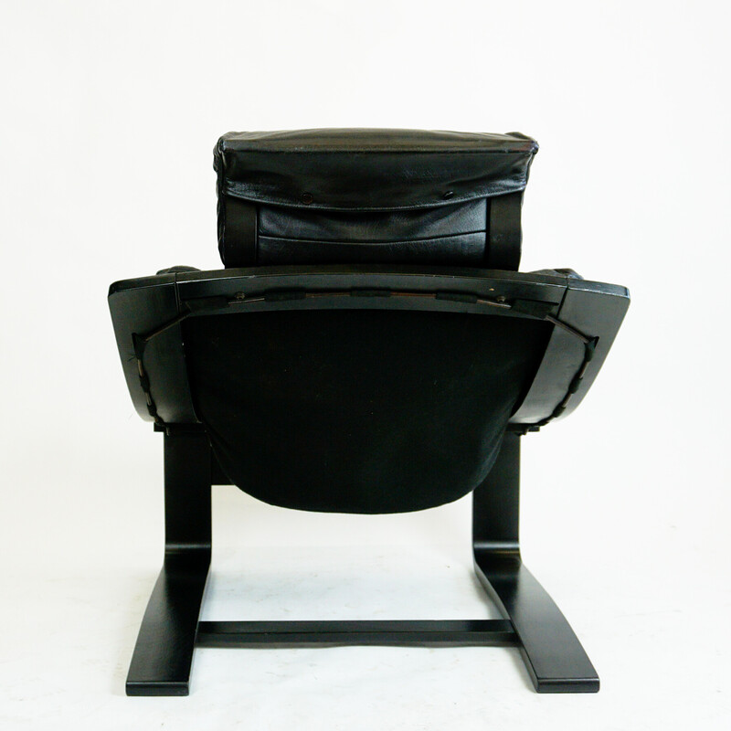 Vintage Kroken lounge stoel in zwart leer en gebogen hout door Ake Fribytter voor Nelo Mobel, Zweden 1974s