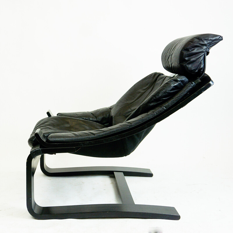 Vintage Kroken lounge chair in black leather and bentwood by Ake Fribytter for Nelo Mobel, Sweden 1974s