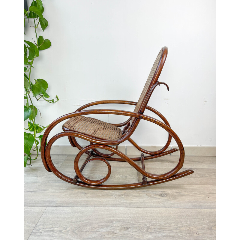 Vintage bentwood and woven cane rocking chair for children, 1900