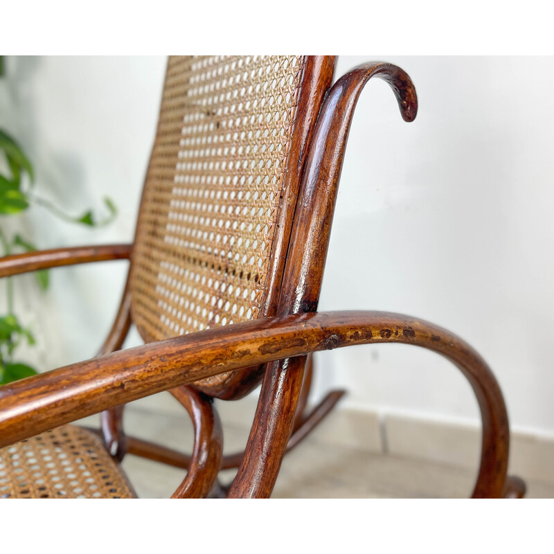 Vintage bentwood and woven cane rocking chair for children, 1900