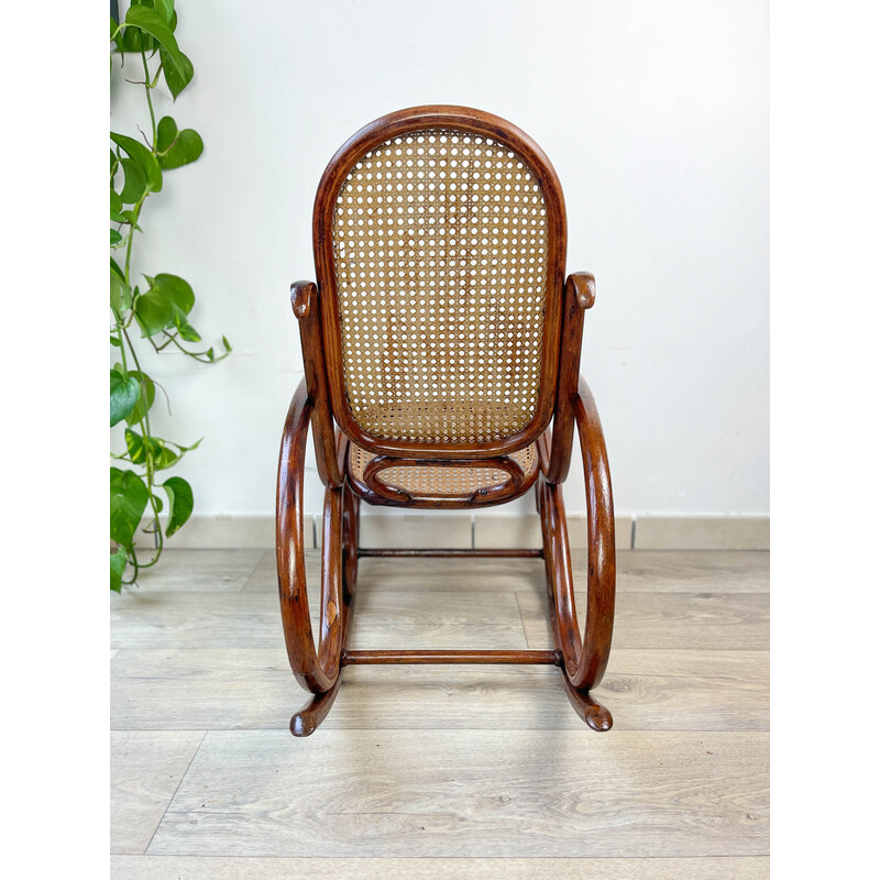 Vintage bentwood and woven cane rocking chair for children, 1900
