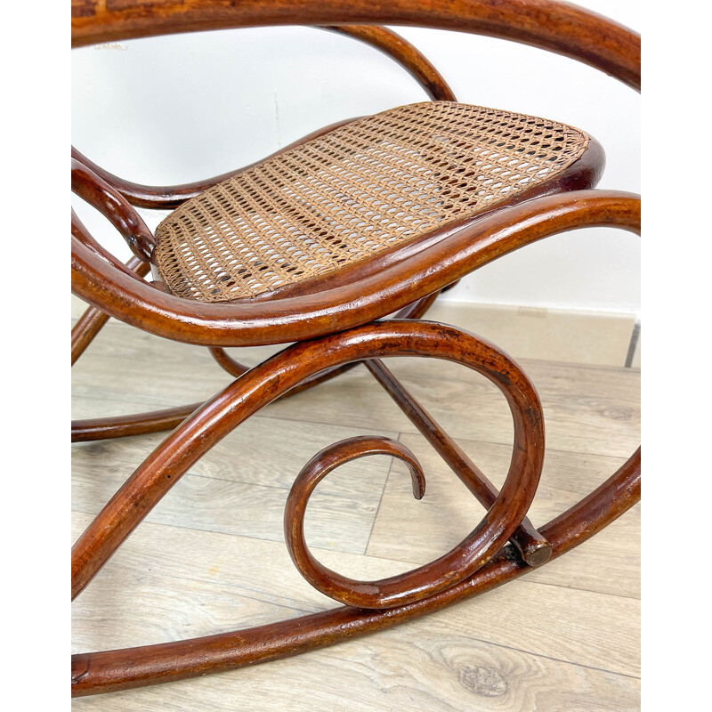 Vintage bentwood and woven cane rocking chair for children, 1900