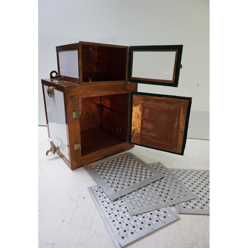 Vintage Steampunk copper and ceramic medical sterilization cabinet, Germany 1900s