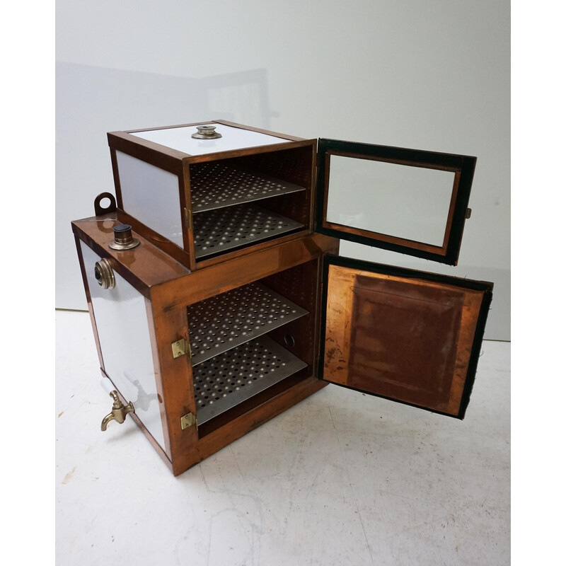 Vintage Steampunk copper and ceramic medical sterilization cabinet, Germany 1900s