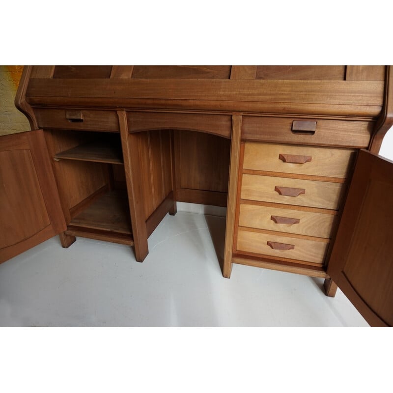 Vintage secretary in solid mahogany and black leather, 1900s