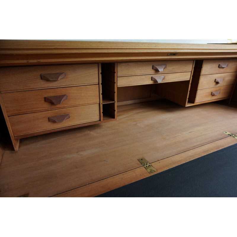 Vintage secretary in solid mahogany and black leather, 1900s