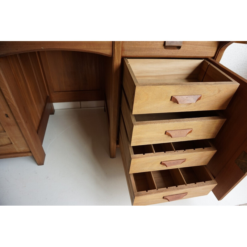 Vintage secretary in solid mahogany and black leather, 1900s