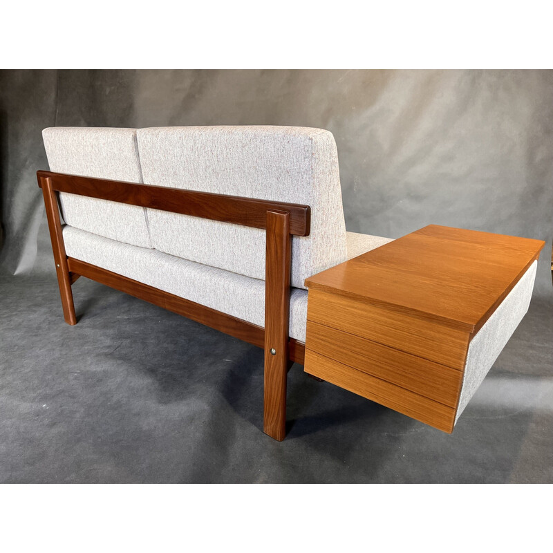 Vintage "Svanette" sofa bed in teak and beige fabric by Ingmar Relling for Ekornes Svane, Norway 1960s