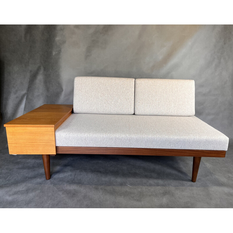 Vintage "Svanette" sofa bed in teak and beige fabric by Ingmar Relling for Ekornes Svane, Norway 1960s