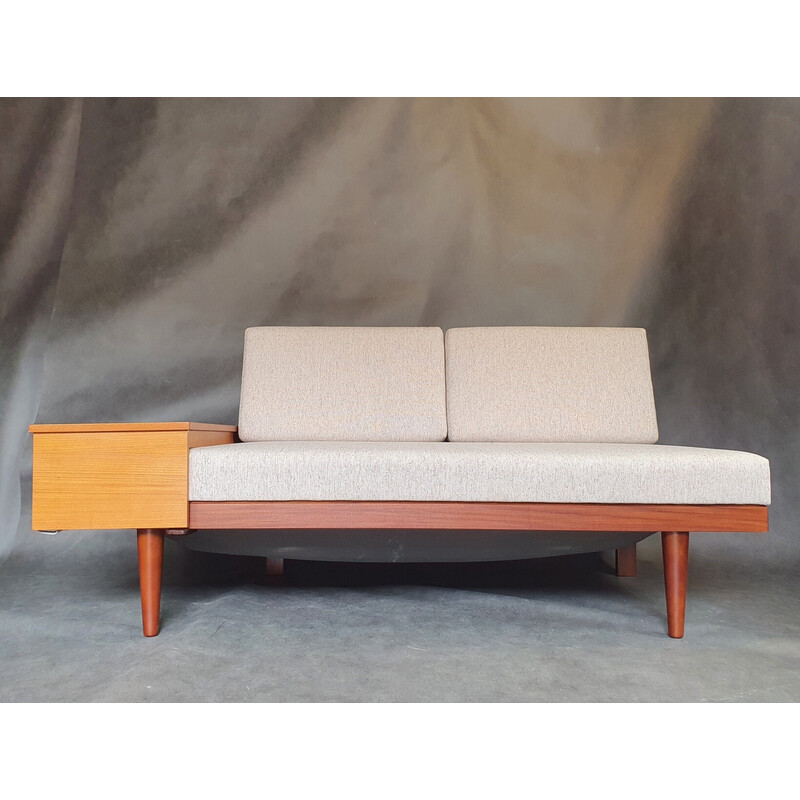 Vintage "Svanette" sofa bed in teak and beige fabric by Ingmar Relling for Ekornes Svane, Norway 1960s