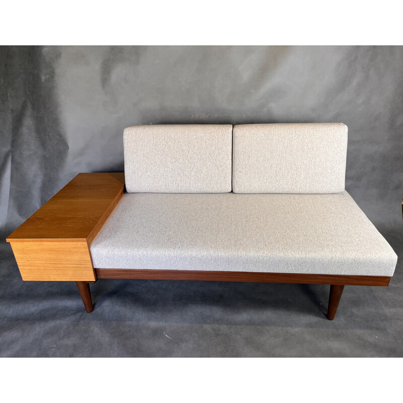 Vintage "Svanette" sofa bed in teak and beige fabric by Ingmar Relling for Ekornes Svane, Norway 1960s