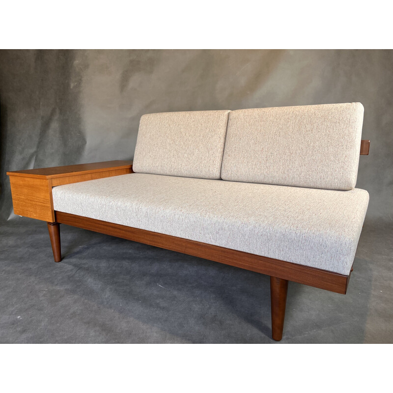 Vintage "Svanette" sofa bed in teak and beige fabric by Ingmar Relling for Ekornes Svane, Norway 1960s