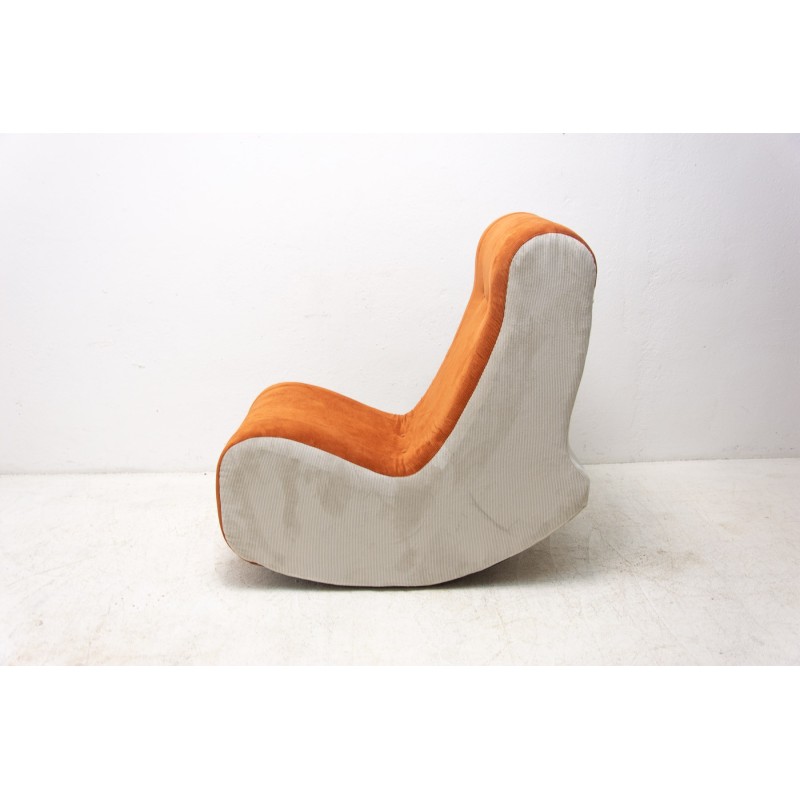 Vintage foam and fabric rocking chair, Czechoslovakia 1980s