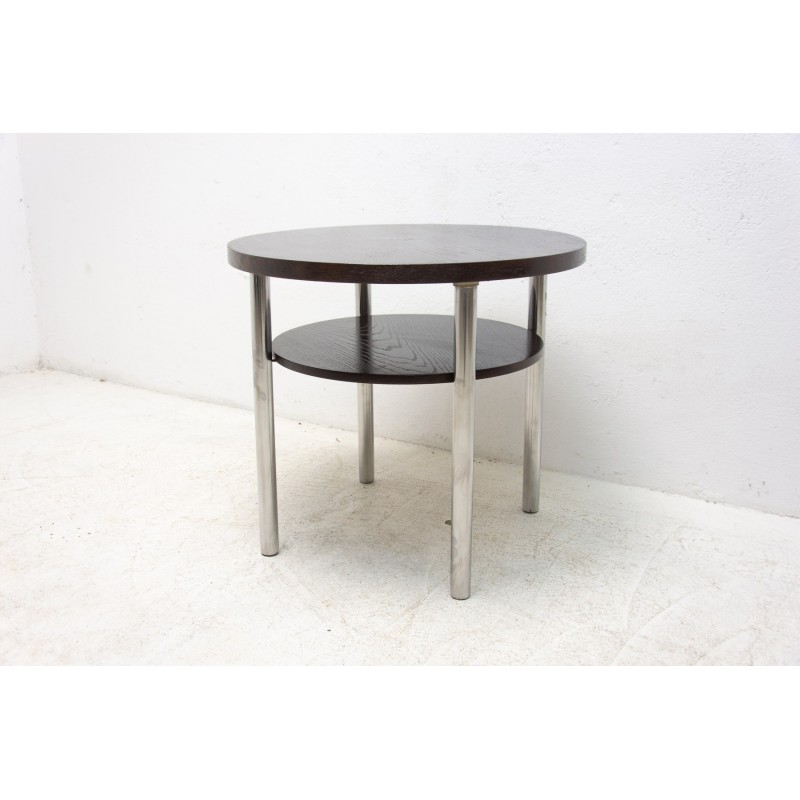 Vintage Bauhaus coffee table in chromed metal and oak by Robert Slezák for Kovona, Czechoslovakia 1930s