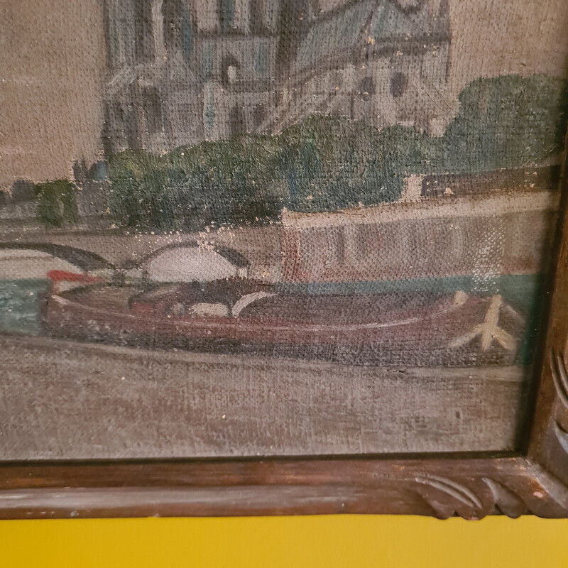 Vintage French painting Notre Dame in Paris
