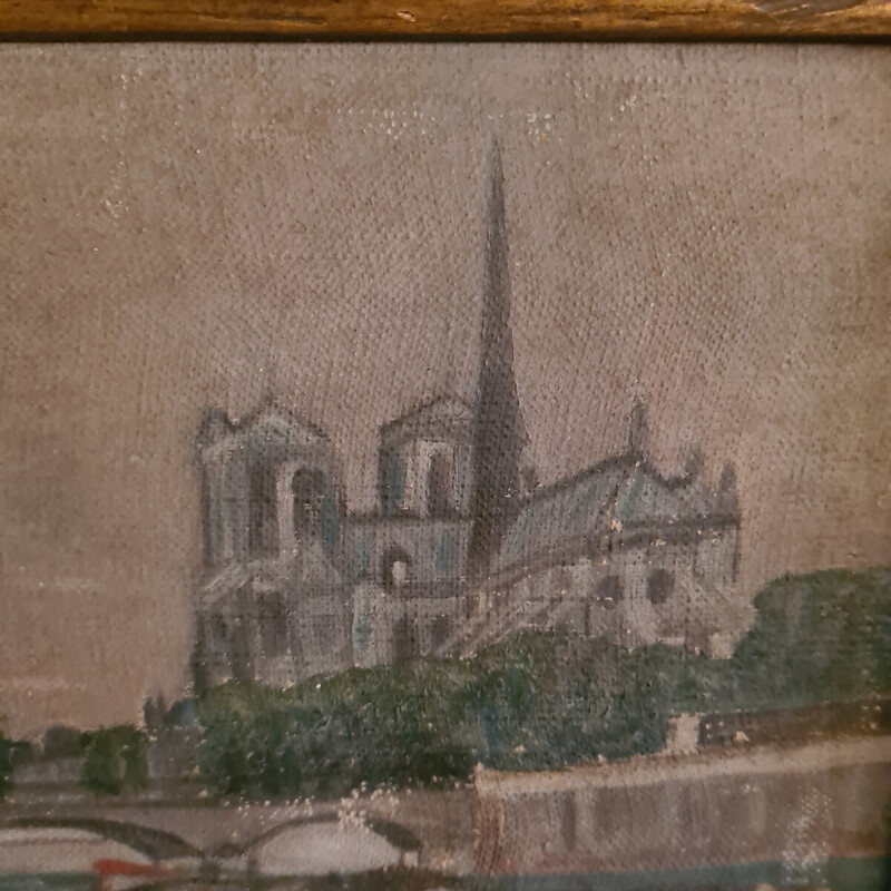 Französische Vintage-Malerei Notre Dame in Paris