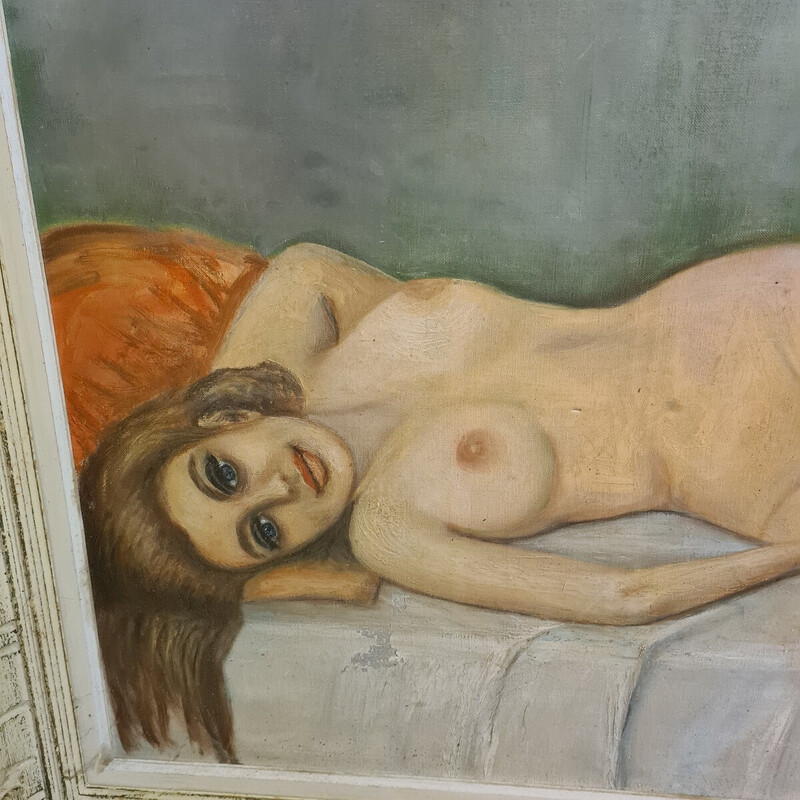 Peinture vintage Femme nue par G. Caride, 1968